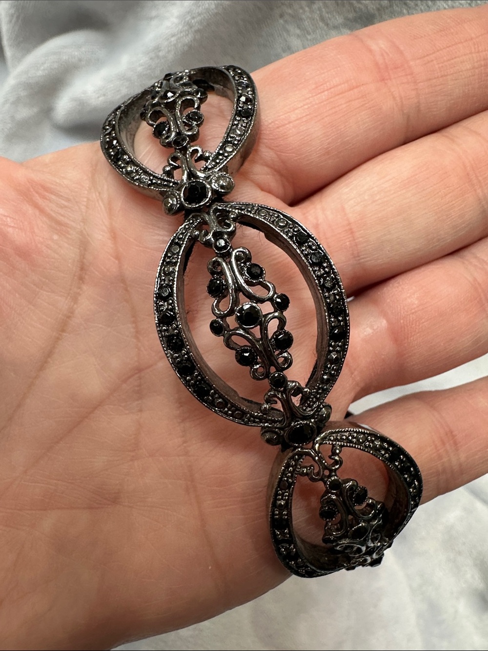 Monet Black Filigree Crystal Stretch Bracelet